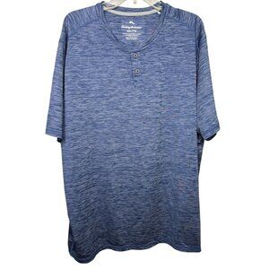 Tommy Bahama Men's XXL Blue Henley Shirt Short Sleeve Heathered Casual‎
